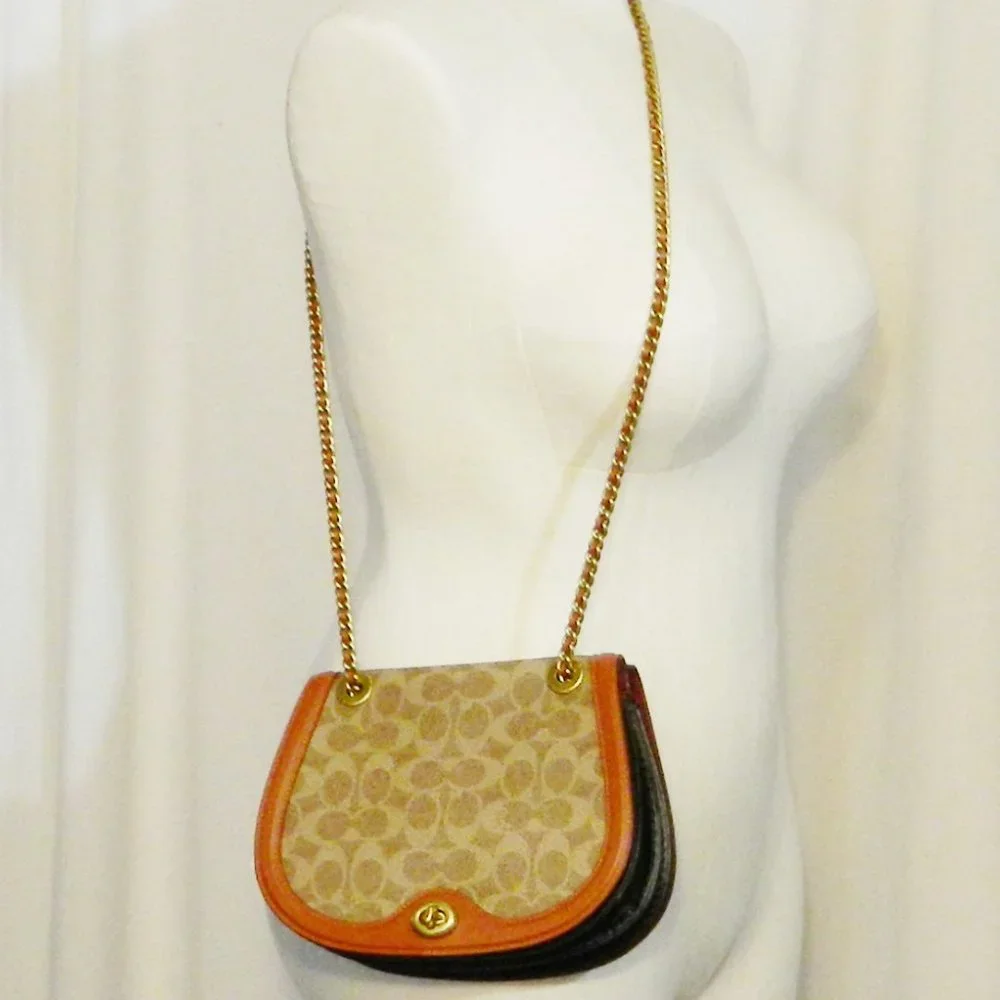 COACH $395 75577 Reversible Parker Saddle Bag In Signature Canvas Tan/Rust/Brass